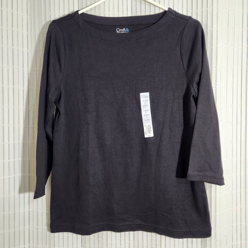 Croft Barrow Blouse Size Small 3/4 Sleeve Black 100% Cotton